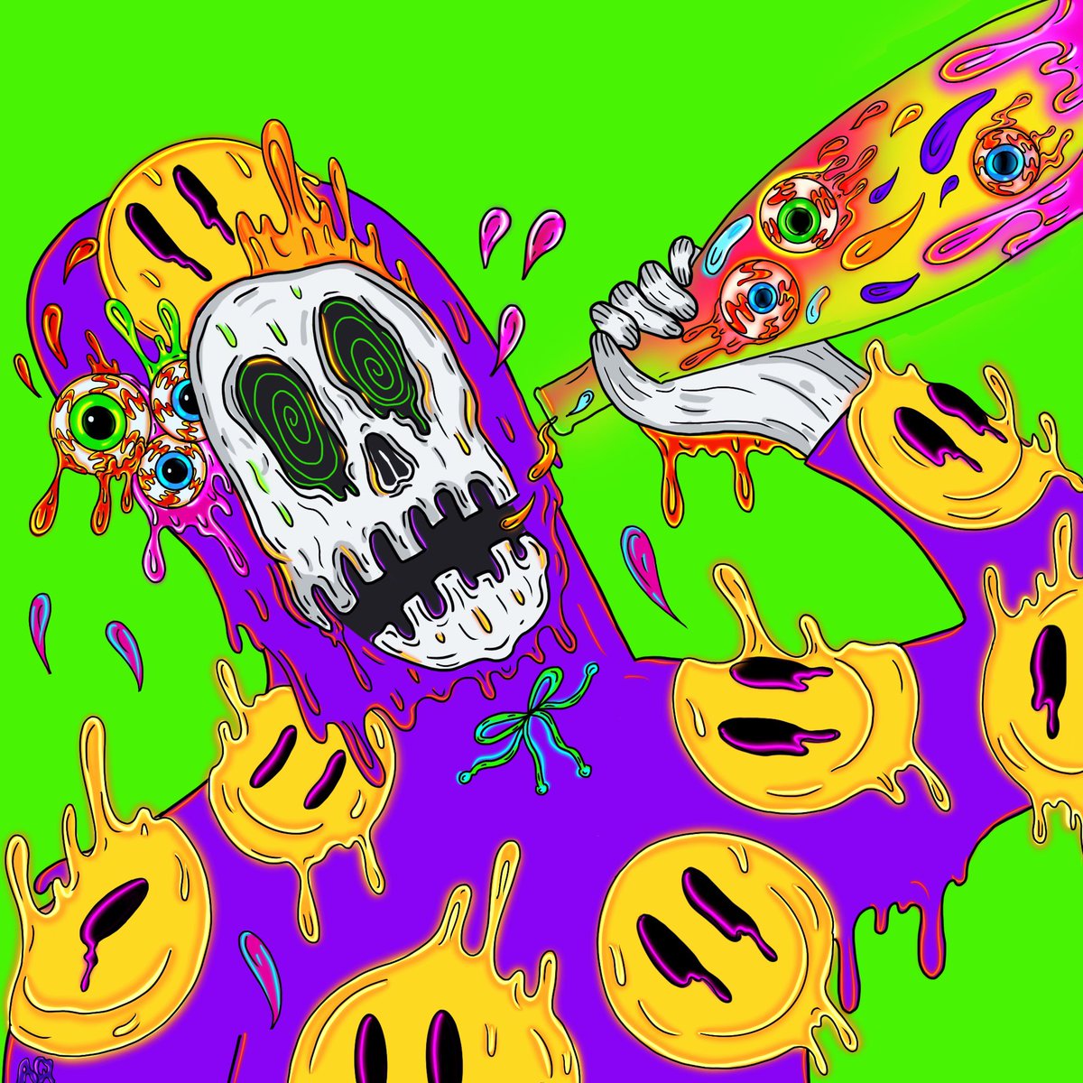 ALIENQUEENART's tweet photo. GM 😜…who’s ready to get REKT? 🍾 👽 x 💀 @osf_nft #rektguy https://t.co/bLFbaiSzxL