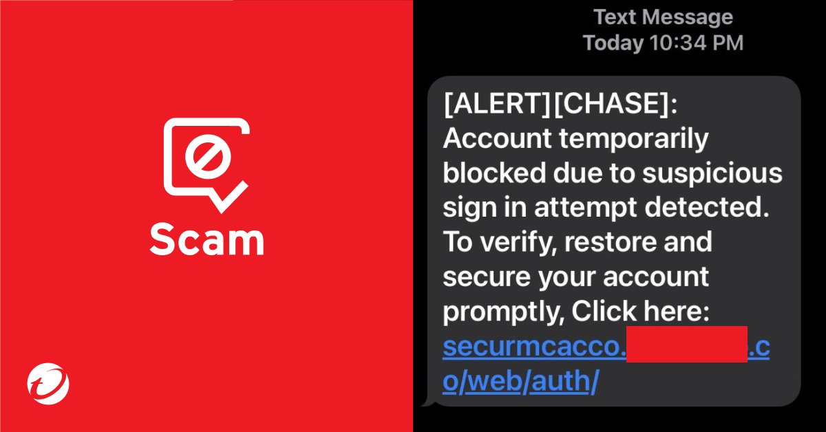 TrendMicroHome's tweet photo. ⚠️ @Chase #Phishing Alert⚠️
👿: "Account temporarily blocked due to suspicious sign-in attempt..."
🚨It's a #scam! Don't click on the link or submit passwords!❌
Check before clicking with #TrendMicroCheck👉 https://t.co/15wcmkJERM
#cybersecurity #infosec #chase #crypto #money https://t.co/cDb0qrVMGN