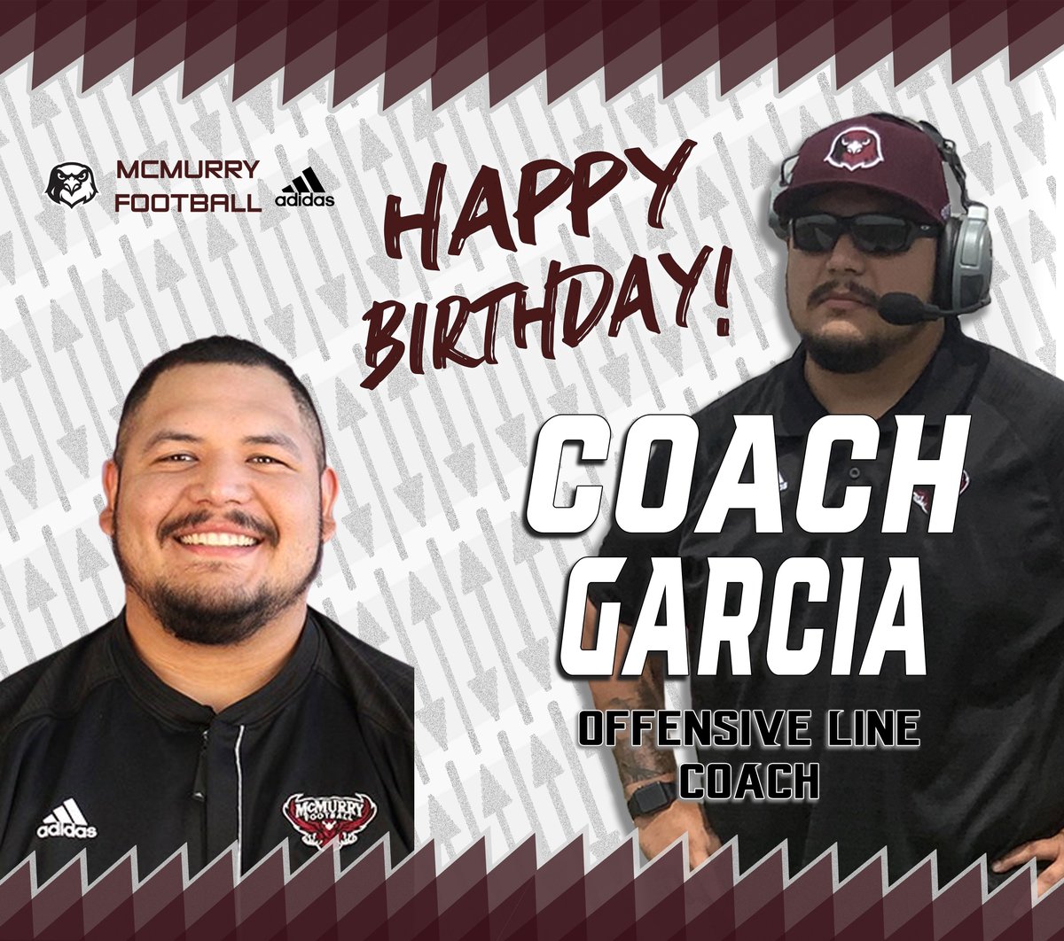 Happy Birthday to McMurry War Hawks Offensive Line Coach, COACH JOHNNY GARCIA! Thanks for all you do to enhance the family!

Have a great day!
#WarHawksFAW