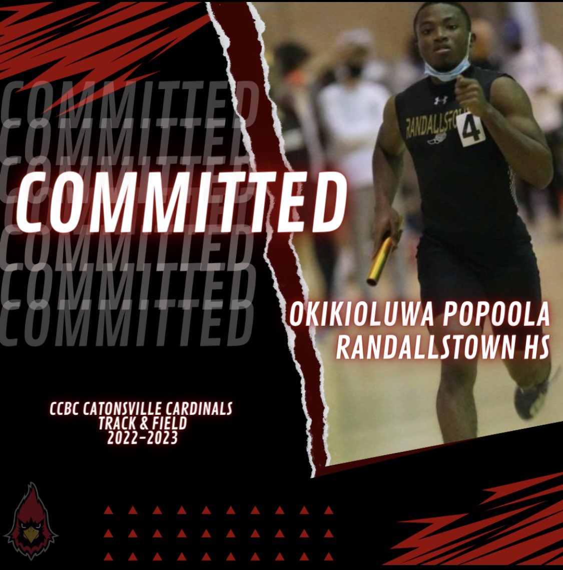CCBCCardsSports's tweet photo. T&amp;F is pleased to announce that @RandallstownHS @RHS_Ram_Nation senior Okikioluwa Popoola @iamrexokiks will be a member of our program for Fall 2022-23. We are excited to continue his development on the college level @BCPSAthletics @BaltCoSunSports #JUCOproduct #GoCardinals https://t.co/LDiLJzV9qD