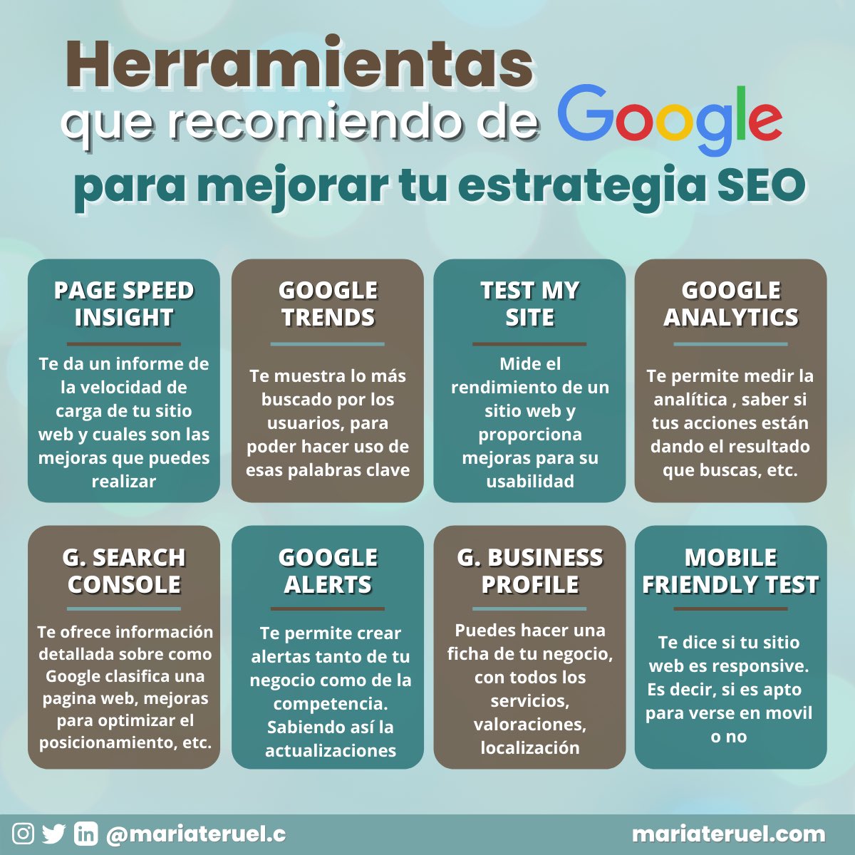 mariateruelc's tweet image. ⚙️🚀 HERRAMIENTAS QUE RECOMIENDO DE GOOGLE | para mejorar tu estrategia SEO
¡Feliz día! 🥰
 #google #marketingdigital #marketingonline #marketingdecontenidos #estrategia #seo