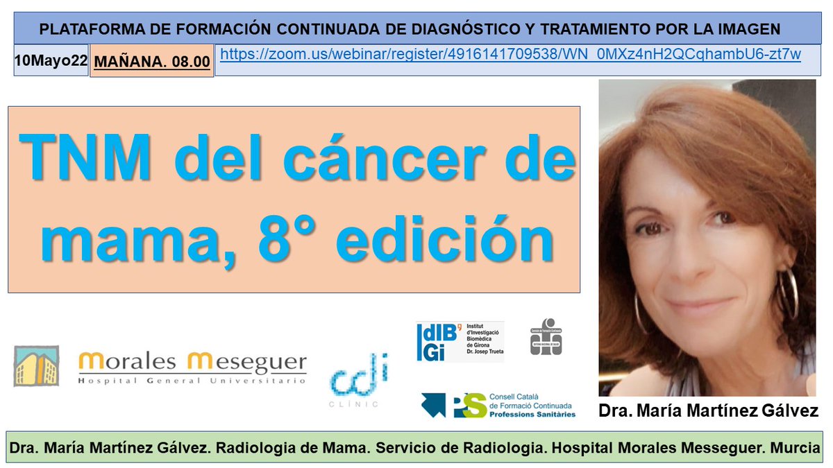 salvasapedraza's tweet photo. Great lecture by Dra María Martínez Gálvez about “TNM of breast cancer, 8th edition" with moderation from Dr Victor Pineda. @hospitalclinic @SEDIM_RX @Murciasalud @idibgi @htrueta @gencat @Radiolegs_CAT @seram_rx @iasgirona @AreaHjt @myESR @RSNA https://t.co/UsxD4dt4v6