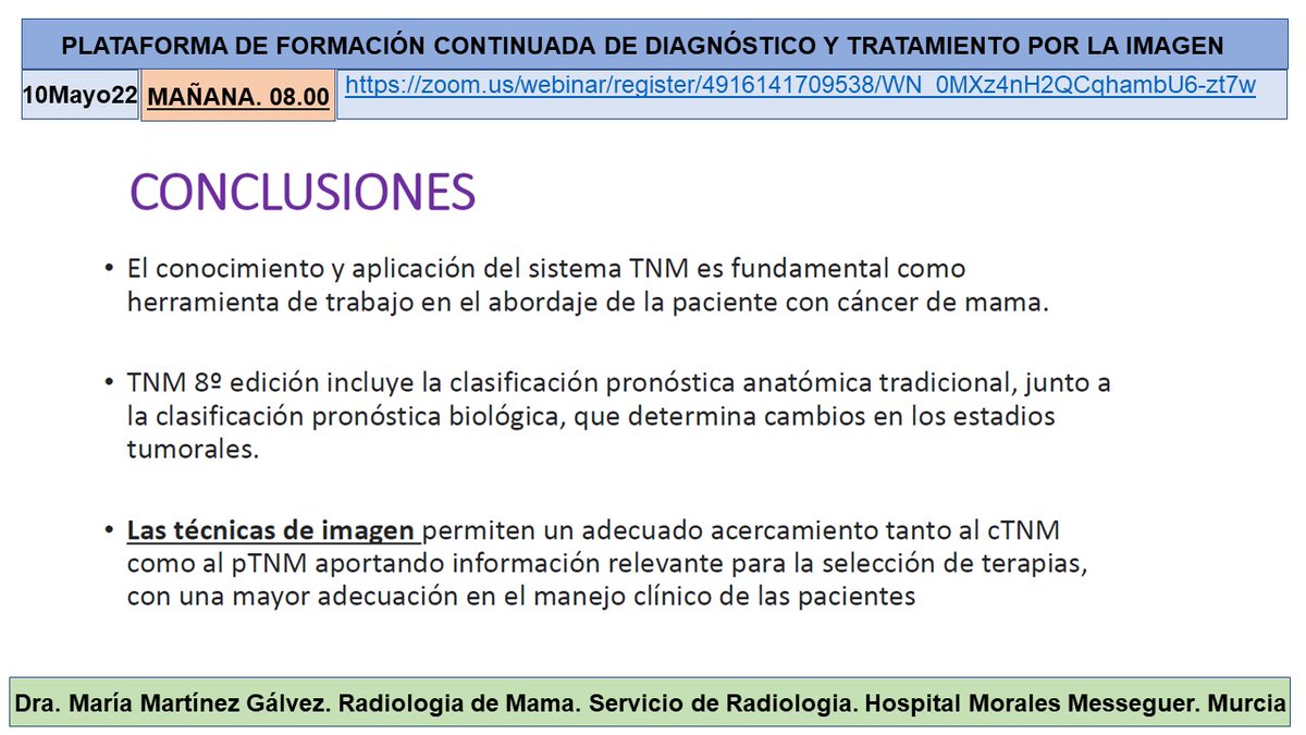 salvasapedraza's tweet photo. Great lecture by Dra María Martínez Gálvez about “TNM of breast cancer, 8th edition" with moderation from Dr Victor Pineda. @hospitalclinic @SEDIM_RX @Murciasalud @idibgi @htrueta @gencat @Radiolegs_CAT @seram_rx @iasgirona @AreaHjt @myESR @RSNA https://t.co/UsxD4dt4v6
