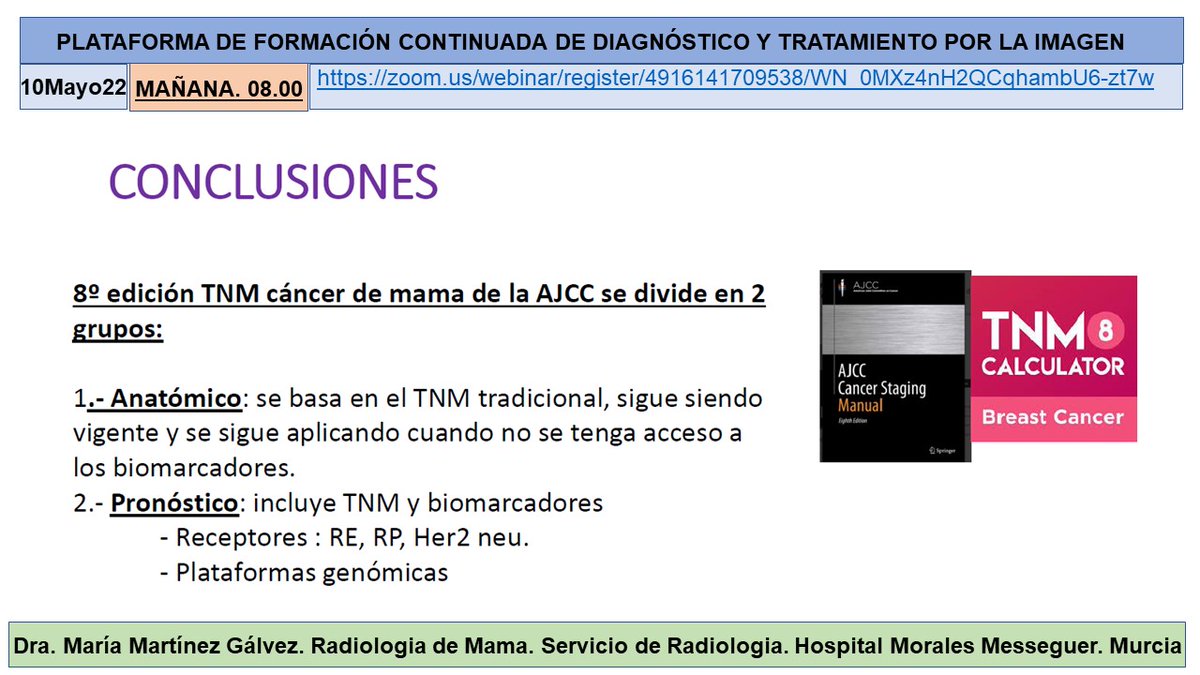 salvasapedraza's tweet photo. Great lecture by Dra María Martínez Gálvez about “TNM of breast cancer, 8th edition" with moderation from Dr Victor Pineda. @hospitalclinic @SEDIM_RX @Murciasalud @idibgi @htrueta @gencat @Radiolegs_CAT @seram_rx @iasgirona @AreaHjt @myESR @RSNA https://t.co/UsxD4dt4v6