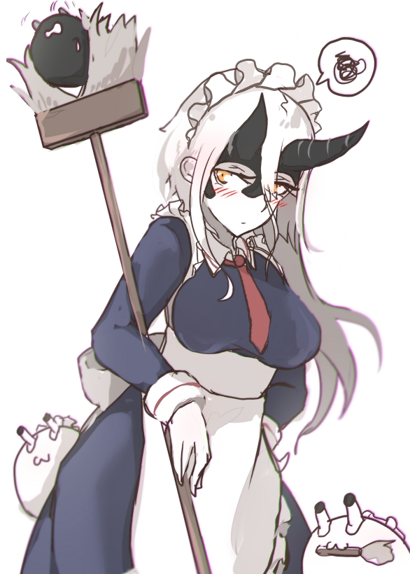 1girl abyssal ship maid enmaided white hair alternate costume horns  illustration images