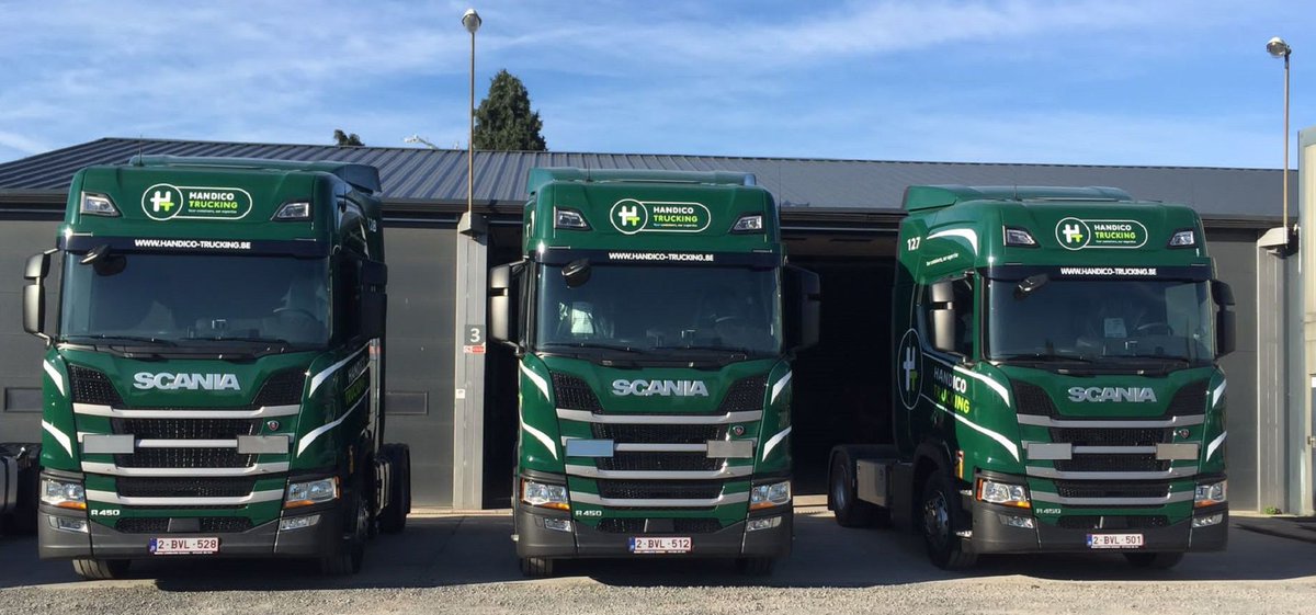 HandicoNv's tweet photo. From this May we at Handico Trucking have started with the renewal of our fleet. We have switched from Renault to Scania trucks. The new powerful Scania R450 trucks provide an even better fuel consumption, which we can already see...

https://t.co/29ZYZ9EeMY https://t.co/nzxQitOj7I