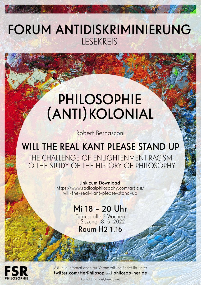 Nach langer Pause können wir euch nun herzlich zu unserem Lesekreis einladen. Nachdem wir bereits im Dezember ein Forumstreffen zum Thema Rassismus in klassischen philosophischen Werken hatten, wollen wir uns gemeinsam mit euch über Texte zu dem Thema austauschen.