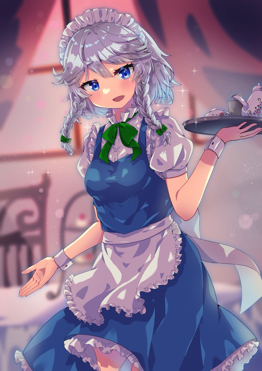 十六夜咲夜 「お嬢様、お茶の用意ができました。
#メイドの日 #メイドの日2022 #東方pr」|狐乃つづらお🎨のイラスト