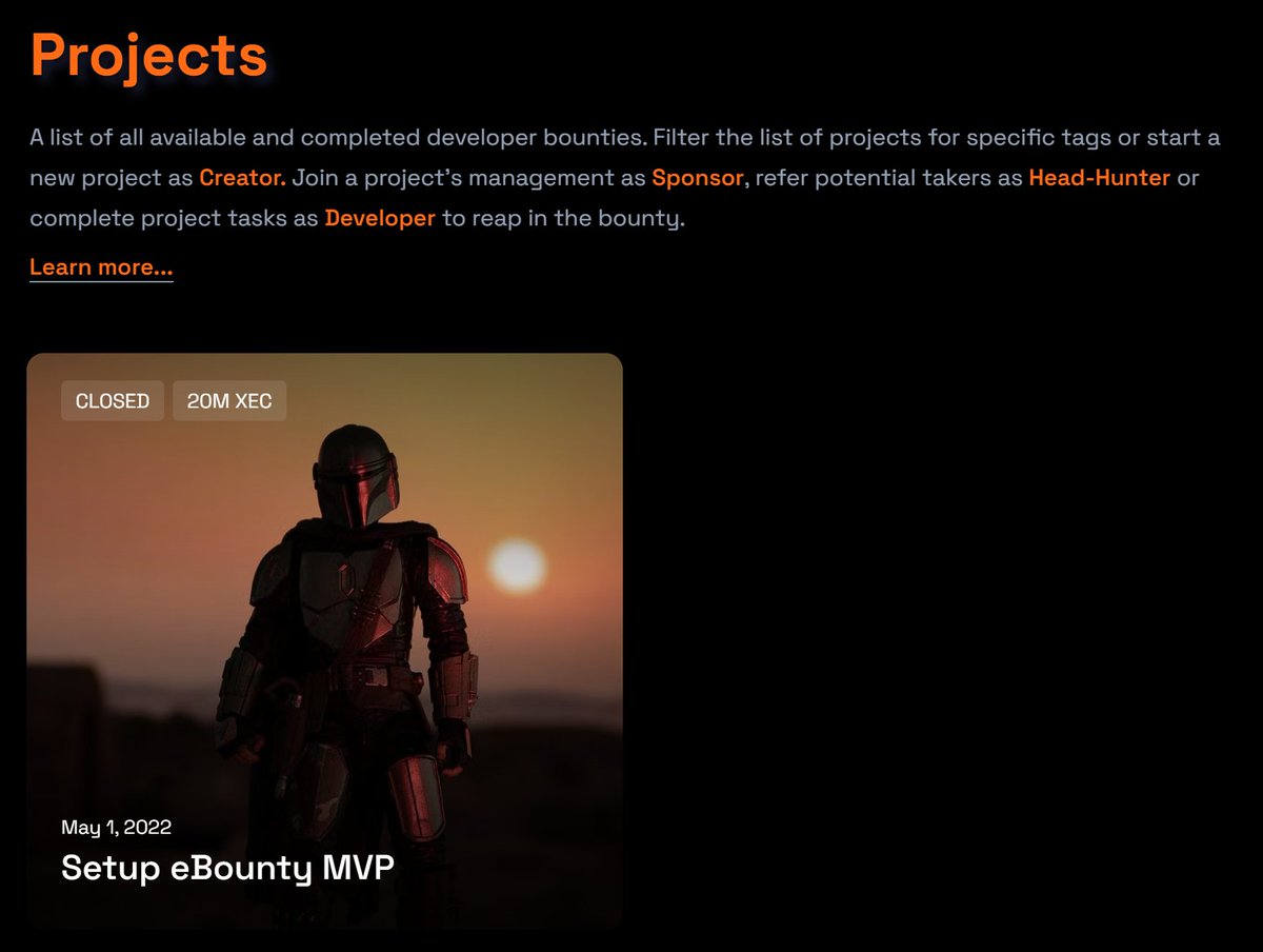 Koush (@e_koush) on Twitter photo Behold! Alita & me published the first iteration of our dev bounty platform aimed at expanding the #eCash ecosystem.
👉eBounty.cash🎉
☝️This is still an MVP with mockups & barebone solutions meant to showcase the concept.
Thank You, <a href="/Alitayin/">Alita Yin🌸</a> 👏
#XEC #JustBuild Behold! Alita & me published the first iteration of our dev bounty platform aimed at expanding the #eCash ecosystem.
👉eBounty.cash🎉
☝️This is still an MVP with mockups & barebone solutions meant to showcase the concept.
Thank You, <a href="/Alitayin/">Alita Yin🌸</a> 👏
#XEC #JustBuild