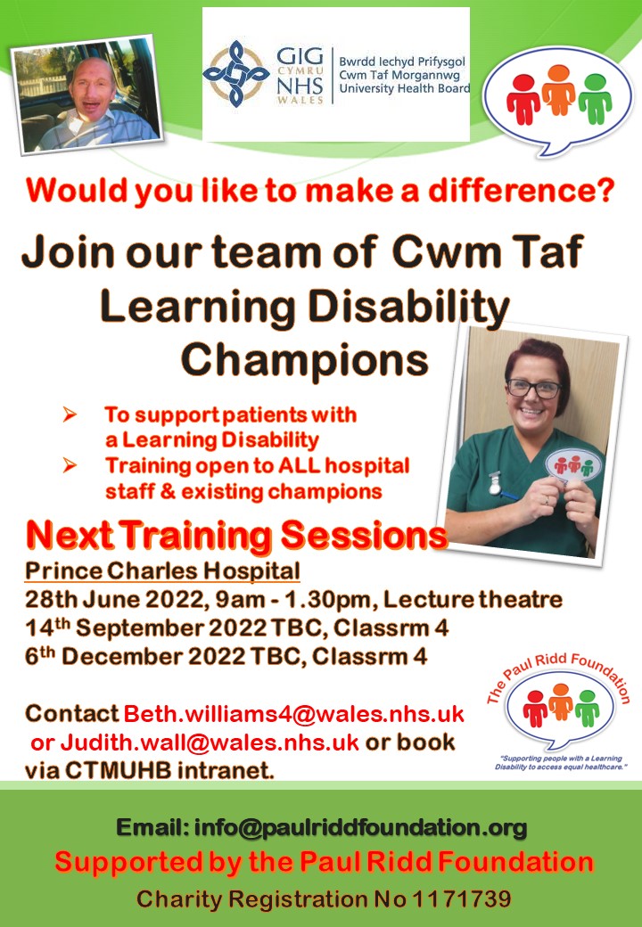 Learning Disability Champion training in Prince Charles Hospital <a href="/CwmTafMorgannwg/">Cwm Taf Morgannwg University Health Board</a> see below for more information!