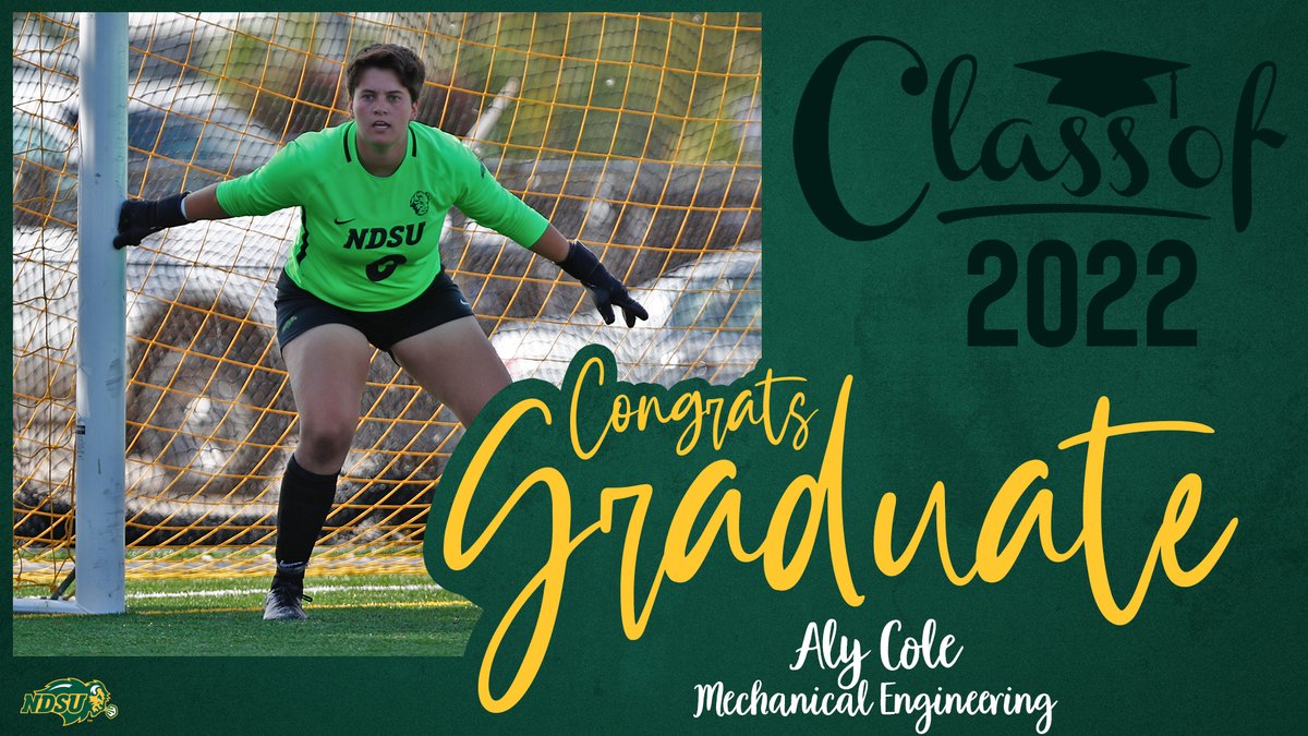 NDSUsoccer's tweet photo. Congratulations Aly! 

Aly Cole | Goalkeeper | Andover, MN

🎓 𝗠𝗲𝗰𝗵𝗮𝗻𝗶𝗰𝗮𝗹 𝗘𝗻𝗴𝗶𝗻𝗲𝗲𝗿𝗶𝗻𝗴

#NDSUGrad https://t.co/m6vuNjPdbb