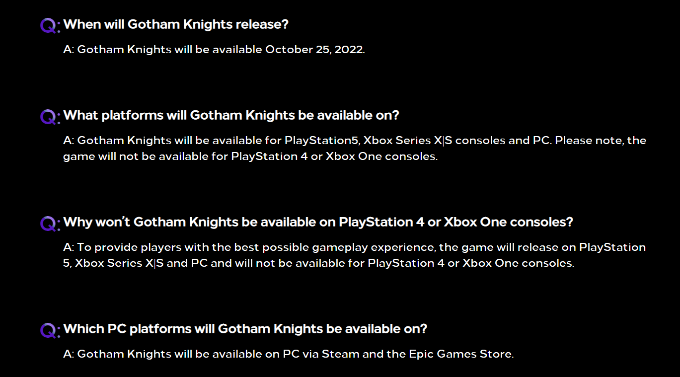 Gotham Knights Will Only Be Available On PC, PS5, And Xbox Series X