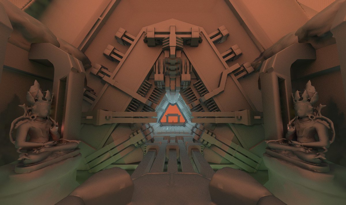 2DBrosOfficial's tweet photo. Ray traced lighting in the alien temple scene.

1. Specular (model has no roughness map)
2. Diffuse
3. Final image (with ray traced shadows)
4. Final image without #raytracing (blended probe lighting)

Captured on a GTX 1060.

#madewithmotor #gamedev #indiedev #rendering #shader https://t.co/lV9WOI7e8o