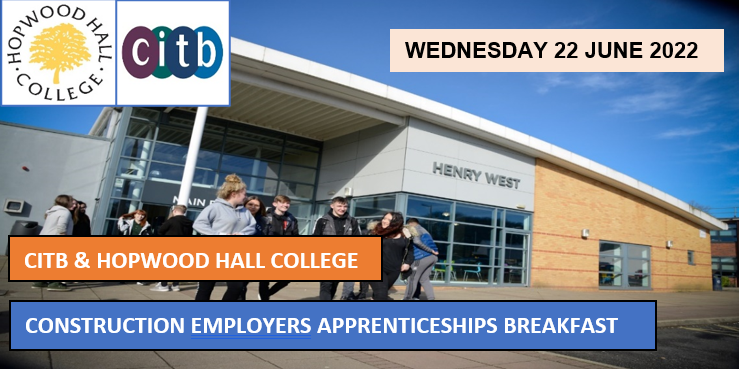 JamesJcitb's tweet photo. Are you a construction employer who needs to learn about construction apprenticeships? CITB &amp; Hopwood Hall College are holding a Apprenticeship Breakfast Event on Wed the 22nd of June. Find out what Grants, Funding and support is available. Register Free https://t.co/JlqaPA39po https://t.co/uLBHB7cjKs