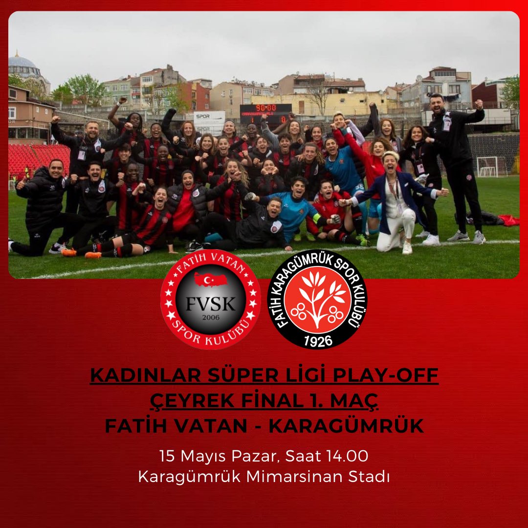 karagumruk_fan's tweet photo. Karagümrük Kadın Futbol Takımımız, Play-Off’lardaki ilk maçına, Pazar günü saat 14.00’da, semtimizdeki Mimar Sinan Stadı’nda çıkarken taraftarını yanında bekliyor… 

🔴⚫️ #HedefimizAvrupa https://t.co/yPCznmRa9y