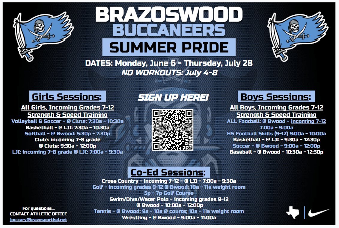 brazoswoodvball's tweet photo. Summer Pride workout schedule! Make sure you sign up! Don't miss the opportunity! August 1st will be here before we know it. #commitment https://t.co/4xOUn4jXqd