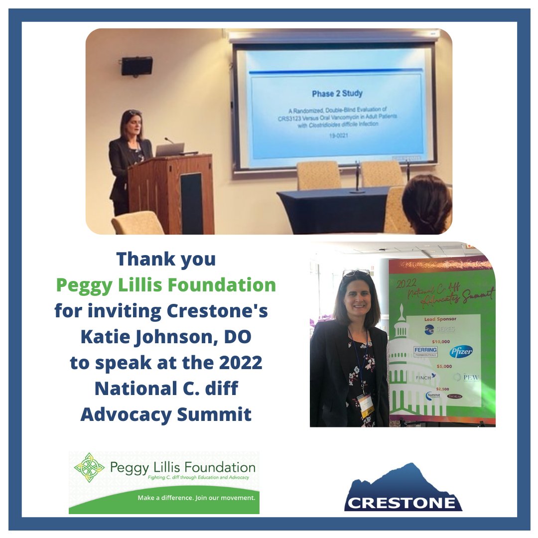 CrestonePharma's tweet photo. Thank you @PeggyFund for the #cdiffsummit last week and for providing a unique opportunity for clinicians, industry leaders, policy experts, and academics to meet and strategize with C. diff survivors, caregivers, and family members committed to ending the epidemic. ๐ค https://t.co/tTQNgYy7ul