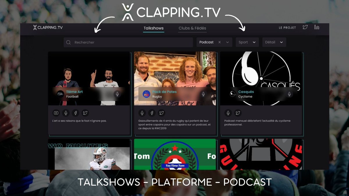 clapping_off's tweet photo. 🚀 Vous partez au boulot, vous êtes actuellement dans le 🚌, le 🚆 ou même en 🚗, et vous souhaitez découvrir de nouveaux podcasts sportifs ?

▶️ Rendez-vous sur sur https://t.co/FuLXusw6ei, section Podcats pour découvrir de nouveaux créateurs passionnés ! 

#CLPTV
🏀⚽🏐🏈⚾🏉🎾 https://t.co/GcaMGjgU4F