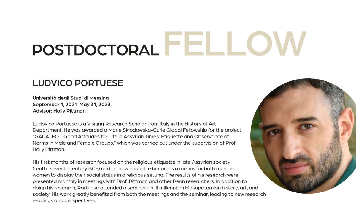 The Spring 2022 Newsletter of <a href="/PennArtHistory/">PennArtHistory</a> talks about the <a href="/GalateoP/">GALATEO Project</a> project I am working on, which has received funding from @MSCActions 

In brief, the <a href="/GalateoP/">GALATEO Project</a> investigates etiquette and hygiene practices in first-millennium Assyria!
