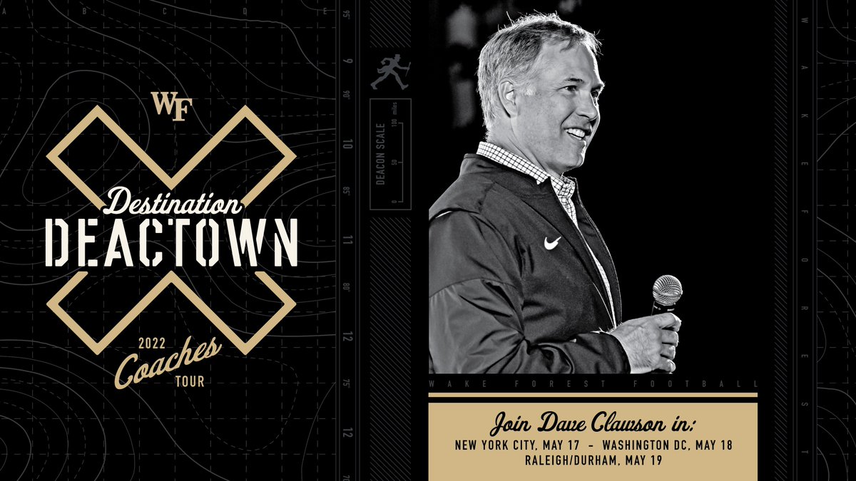 Don't miss your chance to see Coach Clawson live in NYC, D.C., and Raleigh/Durham! 

Email deacclub@wfu.edu for more information on how to register