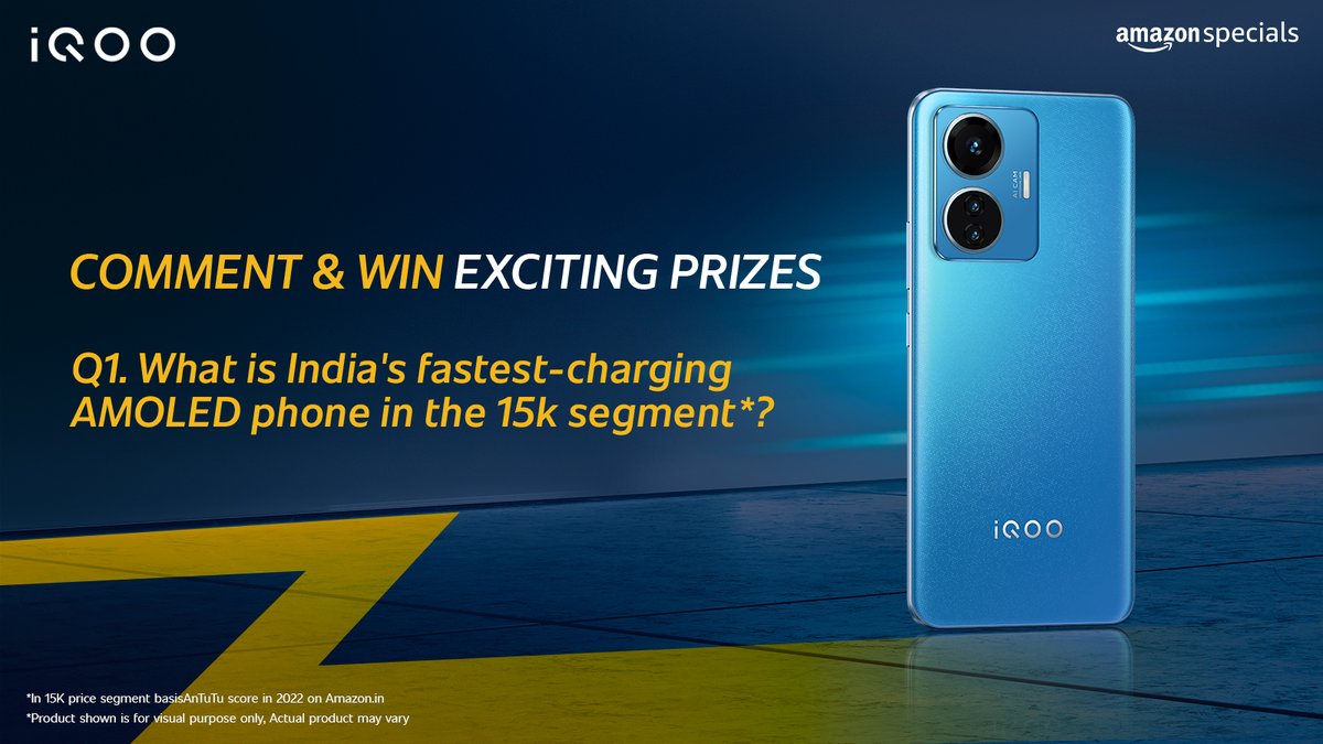 IqooInd's tweet photo. Comment and to win* mind-blowing prizes! What is India’s fastest charging phone with AMOLED in 15K segment*?

Tag 3 friends and @amazonIN in the comments section with the answer and #iQOOxAmazonSpecials

*T&amp;C apply - https://t.co/6PDe9KogTT

#iQOO #AmazonSpecials #ContestAlert https://t.co/qKXDMnv5y5