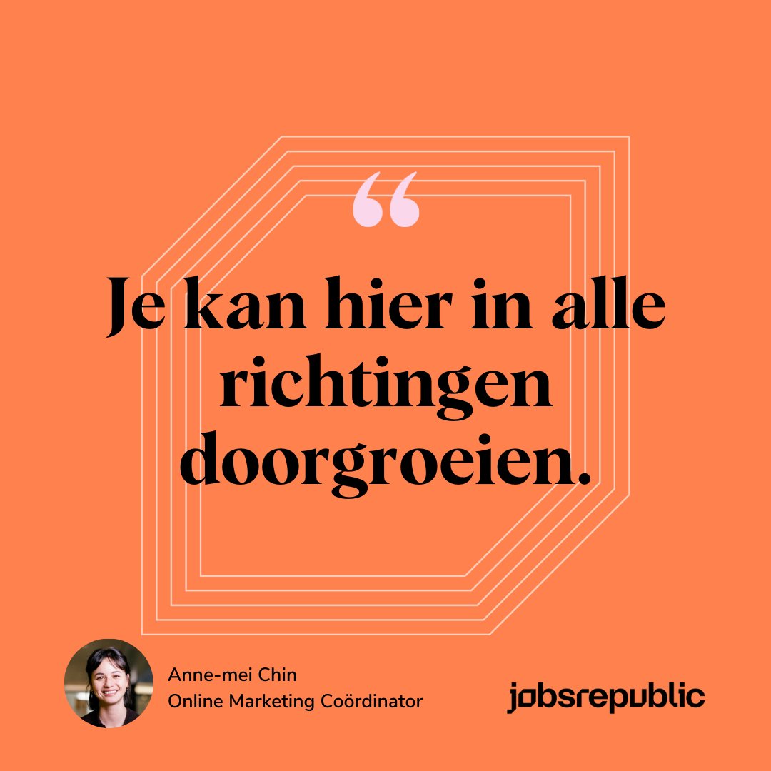 Jobsrepublic's tweet photo. Waarom past Jobsrepublic eigenlijk bij jou? 

Anne-mei Chin zegt hierover: 

Je kan hier in alle richtingen doorgroeien. Helemaal als je als student begint. Ik ben hier binnengekomen als rookie student en heb een aantal stappen doorlopen. Nu geef ik leiding aan het studententeam. https://t.co/b6OqXSUBnu