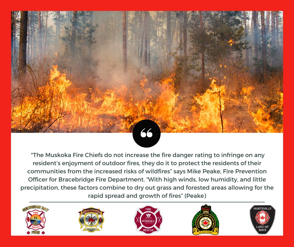 gbtownship's tweet photo. Georgian Bay Fire & Emergency Services change the fire rating to HIGH as of today, Tuesday, May 10, 2022.
π₯
#GBFire #StaySafeGB #Muskoka #GeorgianBay #Fire https://t.co/jfwh81adyf
