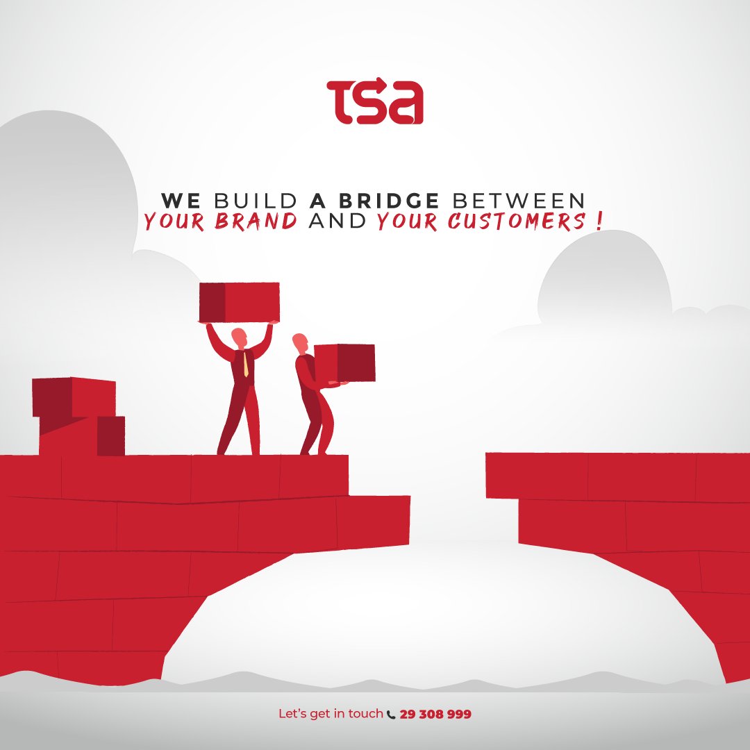 TSAagencecom's tweet photo. You want to build a bridge between your brand and your costumers 🤔Call TSA!
Nous avons les bons outils et la bonne équipe pour construire un pont entre votre #marque et vos #clients et pour développer une #stratégie de communication efficace ✅
#tsaagencecom  #MarketingDigital https://t.co/IeVFFrrrUO