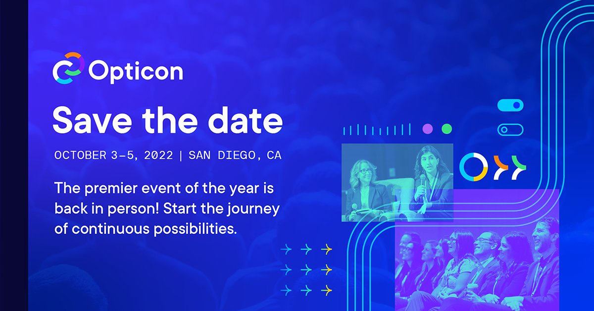 Optimizely's tweet photo. Big news! We’re excited to head to San Diego this October for #Opticon22!✈️ After a two year hiatus, we are proud to announce Opticon's official in-person return October 3-5. Stay tuned for more info.
Sign up for updates & get the latest highlights here: https://t.co/9ZE2lkRY7x https://t.co/aPgpsBxUAw