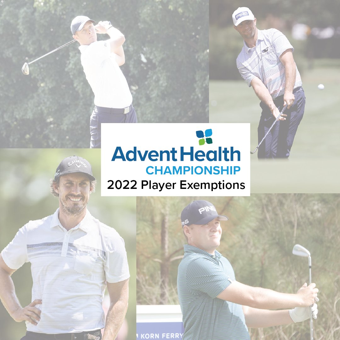 AHChampGolf1's tweet photo. 🚨Announcement🚨

We are excited to officially announce the exempted players for the 2022 AdventHealth Championship. Joining the field for next week's tournament will be Luke Guthrie, Charlie Hillier, Jamie Lovemark, and Andy Spencer. 

#AdventHealthChampionship #ItsMoreThanGolf https://t.co/gdyx3W9JRZ