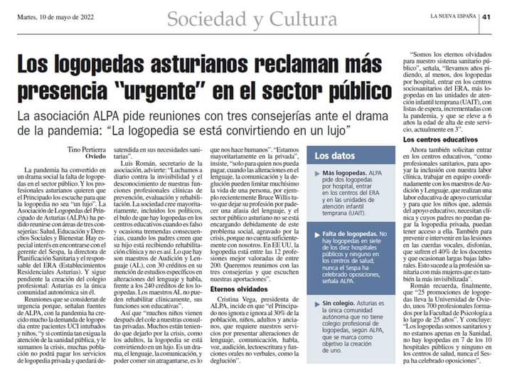 Y seguiremos repitiendo el mismo mensaje mientras nos den voz y no se modifique el sistema.

Gracias a La Nueva España 😊

#PorMasLogopedasEnSanidad