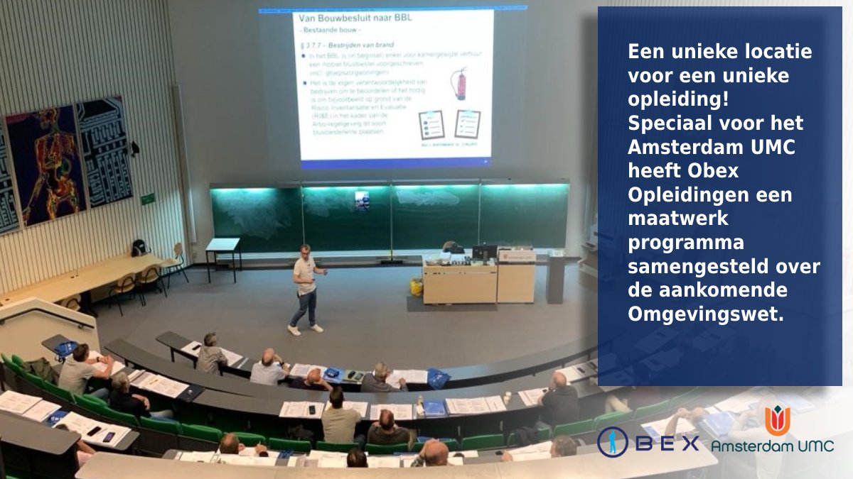 obex_bv's tweet photo. Een unieke locatie voor een unieke opleiding! Speciaal voor het @amsterdamumc heeft Obex Opleidingen een maatwerk programma samengesteld over de aankomende Omgevingswet. De les is mede tot stand gekomen met medewerking van onze onderwijskundige.
https://t.co/qTSwjXyPZK https://t.co/WNlLUQnZNn