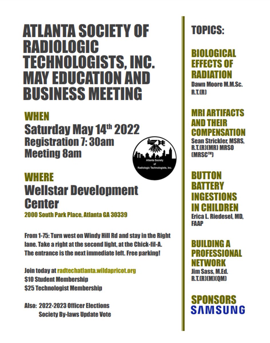 radtechatlanta's tweet photo. Please join the Atlanta Society Saturday May 14. https://t.co/LMTygwIobC