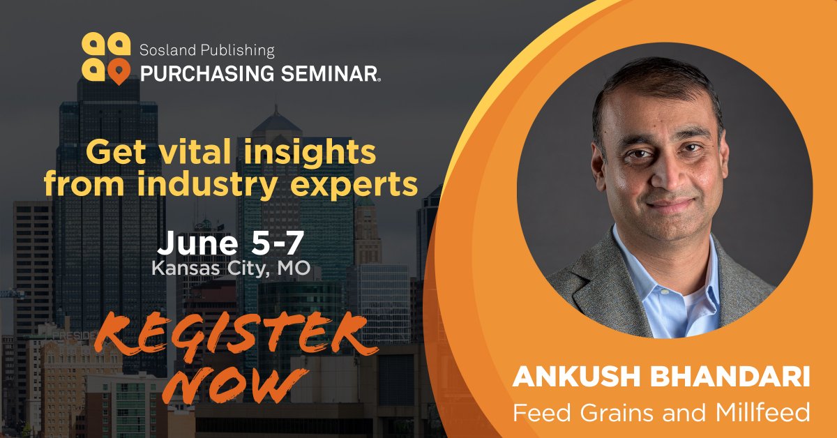 The <a href="/SoslandSeminar/">Purchasing Seminar</a> will be packed with insights from industry experts like Ankush Bhandari, vice president of economic research, Gavilon Group. Register today and don’t miss out on this essential industry event: ow.ly/UgXG50IKFkz

#PurchasingSeminar