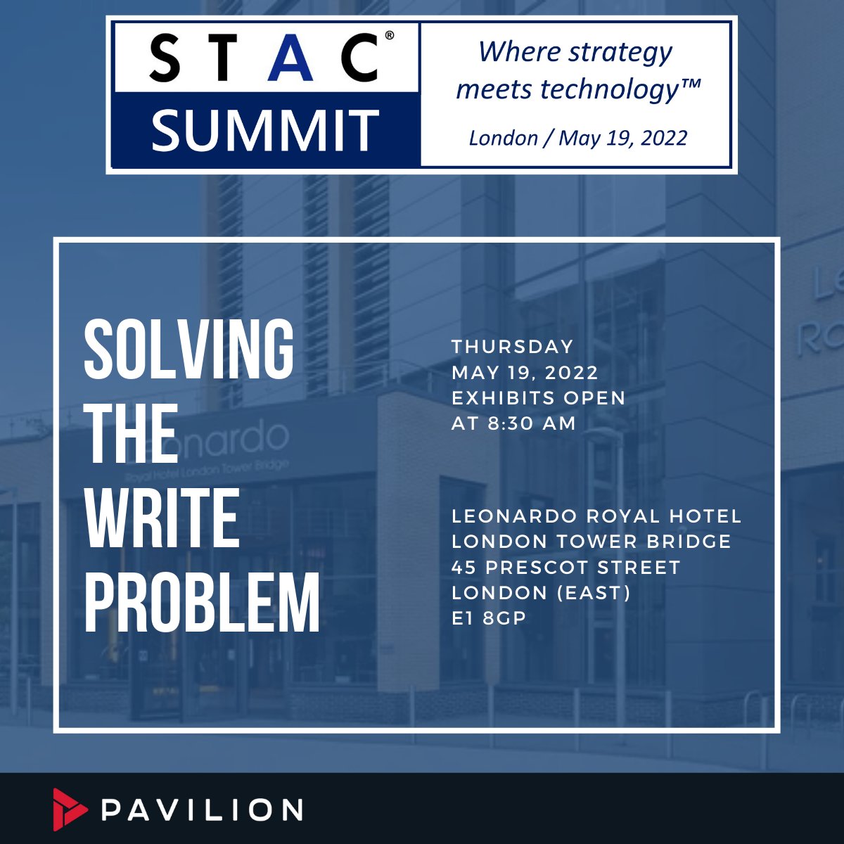 Join Pavilion at STAC Summit London 2022 next Thursday, May 19th. Interested in speaking with the team? Request a meeting here: tinyurl.com/2hk5pmav #STACSummit #STACLondon #STAC2022