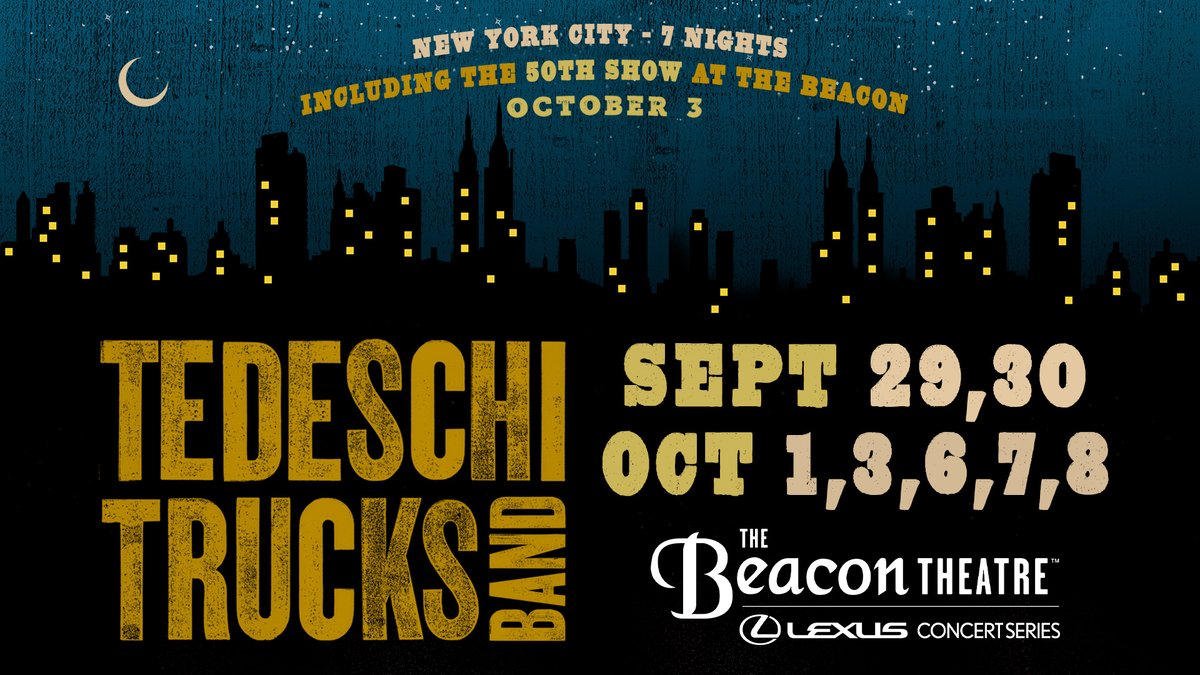 DerekAndSusan's tweet photo. We are excited to announce our 11th annual fall residency with seven nights @BeaconTheatre this September 29, 30, October 1, 3, 6, 7, 8. https://t.co/HJC7C0GXb2