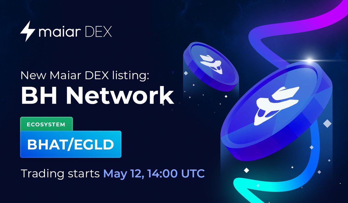 The $BHAT token powering the BH freelancing network &amp; BHero launchpad is coming to the Maiar DEX!

✅ Adding liquidity to the $EGLD / $BHAT Ecosystem pool is LIVE
📅 Trading starts May 12, 14:00 UTC

maiar.exchange/liquidity/acti…