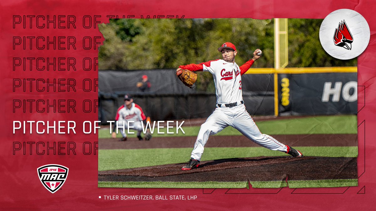 Tyler Schweitzer (8-2) was phenomenal for the Cardinals in his lone start over the week. He picked up a complete-game shutout and scattered just two hits. He finished with 9 K's and did not walk anyone. Opponents only hit .087 against him for the week. 

#ChirpChirp | #MACtion