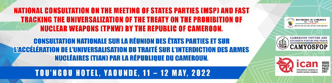 camyosfop's tweet photo. See you tomorrow at our consultation workshop, aimed at tracing the path for Cameroon's participation at #MSP1 and fasttracking its rattification by the Republic of Cameroon. At Ntou'ngou hotel, 9am prompt.
@PR_Paul_BIYA @diplocam_minrex @IANSAnetwork @nuclearban @UN_Disarmament https://t.co/21CVkefOFS