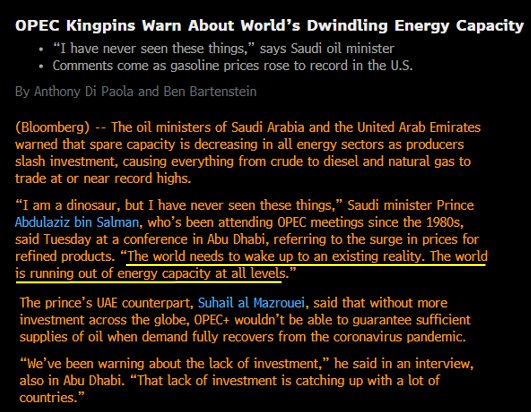 ericnuttall's tweet image. The exhaustion of OPEC spare capacity, in an already undersupplied market, while the world transitions away from Russian crude, will be a watershed event for the energy sector. Without long-cycle investment, the outcome will be all-time high oil prices.
bloomberg.com/news/articles/…