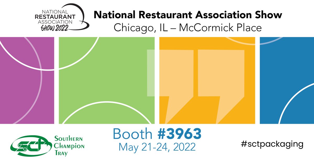 sctpackaging's tweet photo. Come visit us at the 
2022 National Restaurant Association Show
May 21-24 Chicago, IL – McCormick Place
Booth #3963. #2022RestaurantShow 
#foodservicebusiness #hospitalitybusiness #serviceindustry #serviceindustrytips #serviceindustryevents #foodservice #sctpackaging https://t.co/SlEvbqd6NU