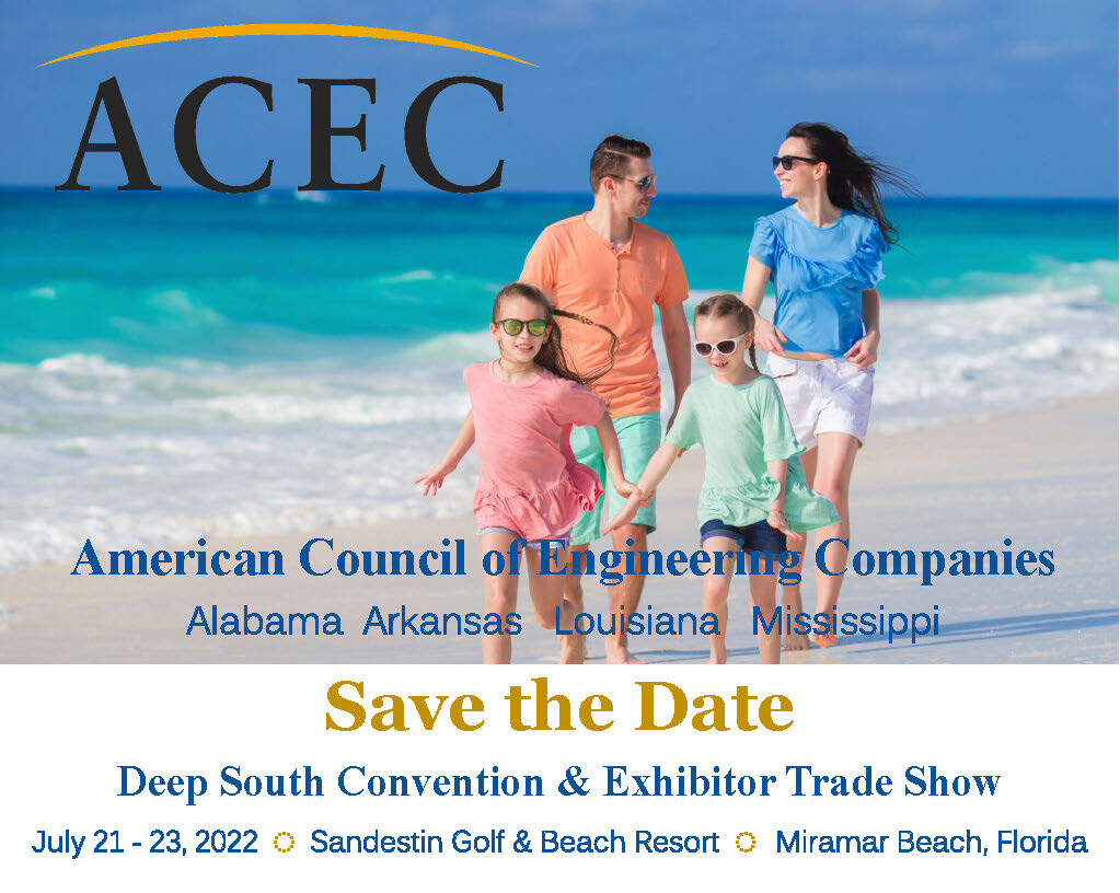 ACECArkansas's tweet photo. Calling all engineers! Join us for Deep South July 21-23, 2022 at Sandestin Golf & Beach Resort, Miramar Beach, Florida. We'll have details on registration soon! #acecarkansas #engineering #engineers #arkansasengineers #engineeringindustry #EngineeringBusiness https://t.co/JTs8uizr1H