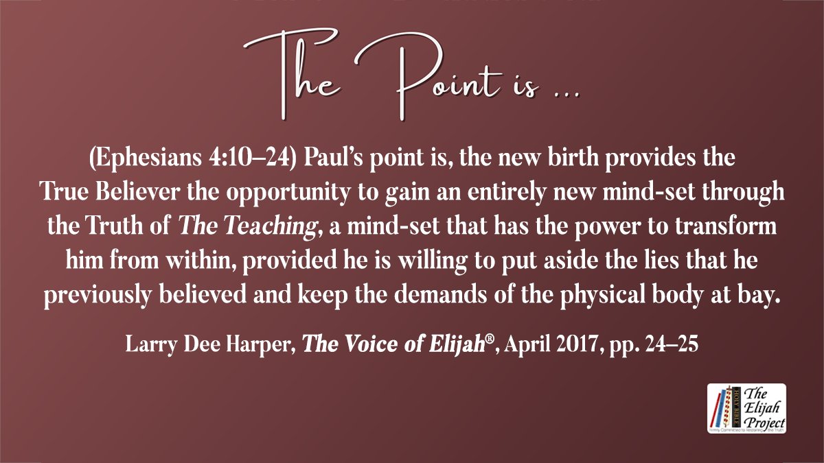 ElijahProject's tweet photo. Visit https://t.co/wbUkYDIc7y!
#LarryDeeHarper #ThePointIs #RestoringTheTruth #Ephesians4 #TrueBeliever #TheVoiceOfElijah #mindset #TheTeaching #Truth #Salvation #Belief https://t.co/1TwYapcQIO