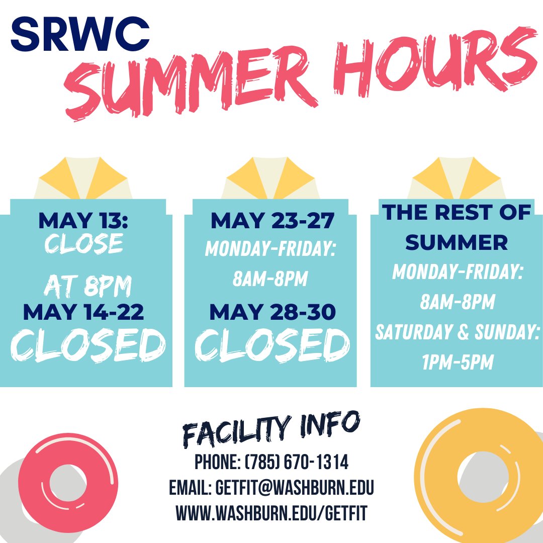 Save this! The Rec will be closed May 14-22 for graduation and maintenance but will reopen May 23, and we can't wait to spend our summer with you!