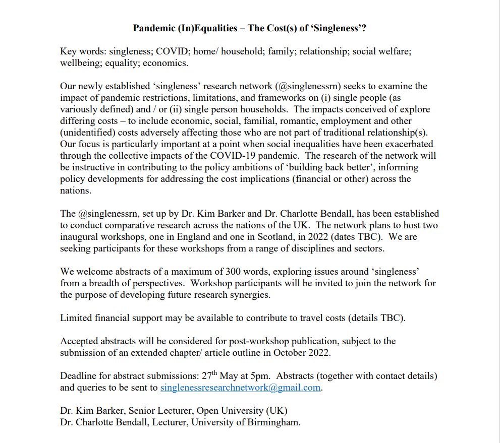 Please find attached for more information on our call for papers.  If you have any questions, we'd be more than happy to discuss them via email at:  singlenessresearchnetwork@gmail.com