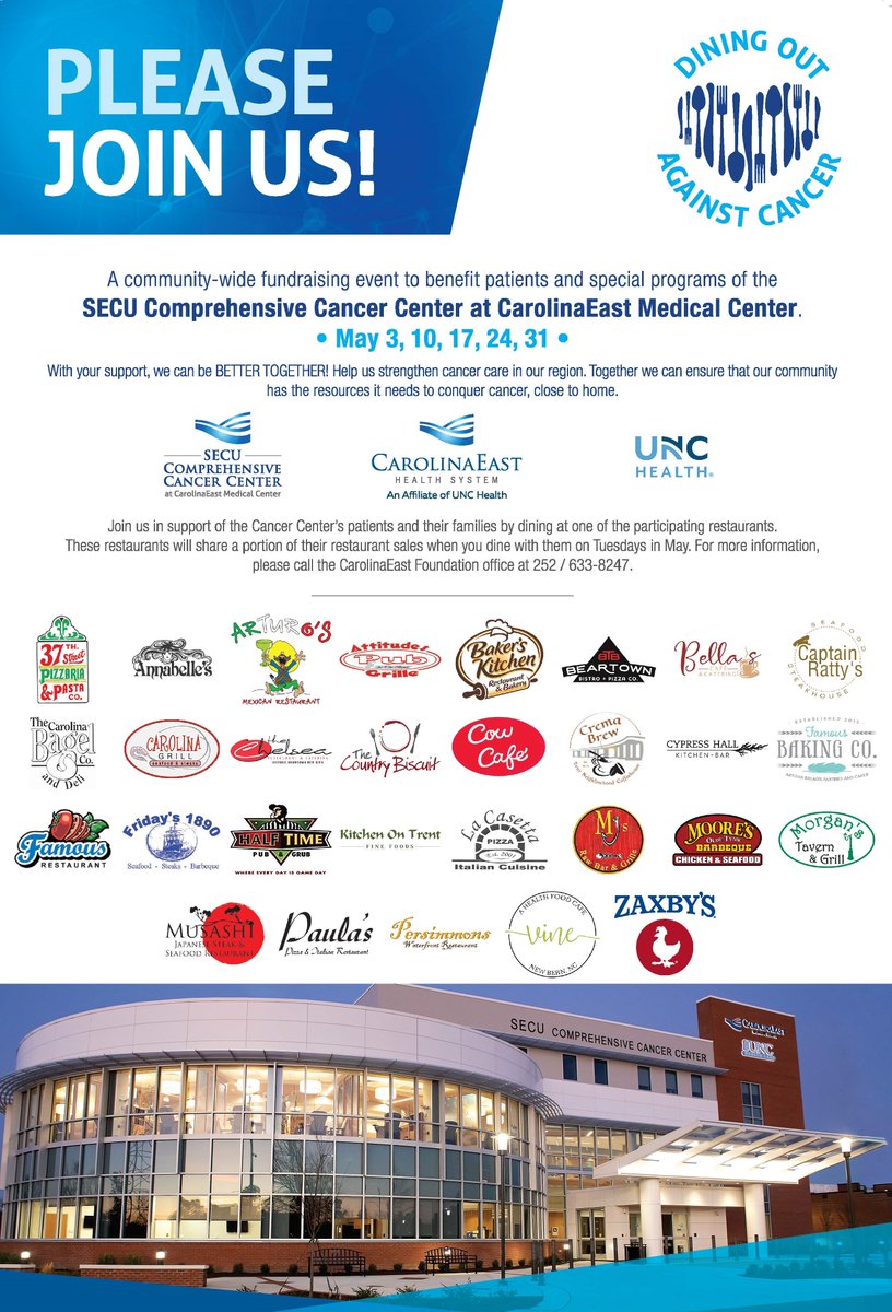 It's Tuesday, so you know what that means … it's a Dining Out Against Cancer day! Dine with any of the participating restaurants and a portion of your sales will benefit the patients and special programs at the Cancer Center. Learn more at ow.ly/ERYr50J3ZaX