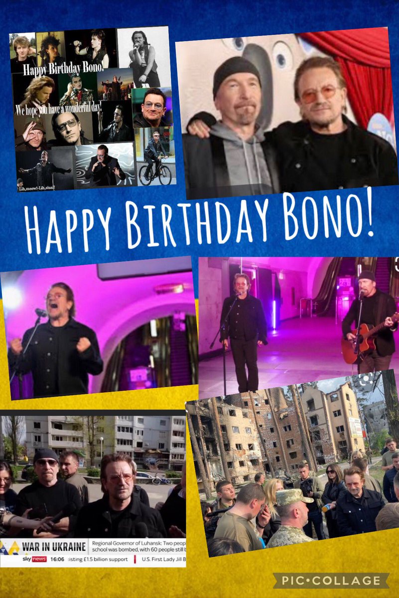 KReupsch's tweet photo. Happy Birthday Bono!  It’s absolutely amazing, brave and shows so much courage and love from you  and The Edge to travel to Ukrainian during this very hard time, to show the Ukrainian people their support! Much love from California @U2 https://t.co/Eq7iNTsR5H