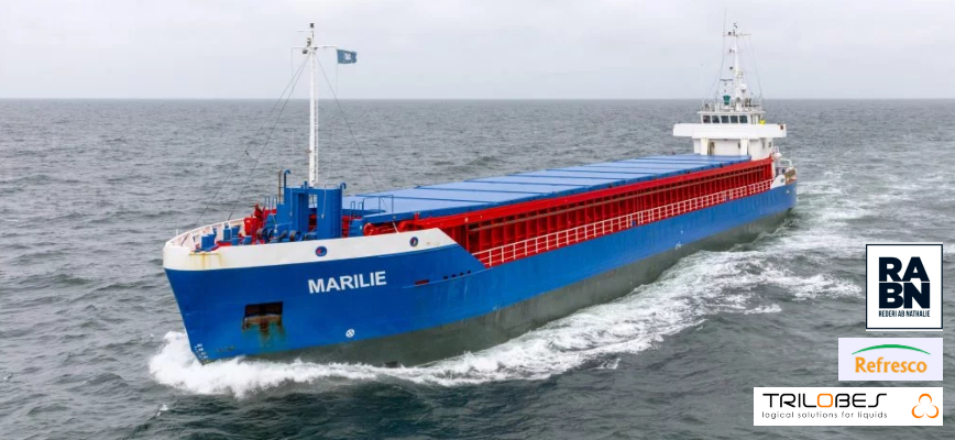 alandssjofart's tweet photo. NYA TIDER FÖR M/S MARILIE
Lastfartyget Marilie går in som specialfartyg för juicetransporter mellan Belgien och Storbritannien. Marilie och rederiet RABN ersätter tusentals transporter som annars skulle gå på gummihjul. #sjöfartgörskillnad #juicynews https://t.co/t08fox9KdC https://t.co/WtzH5tyYN6