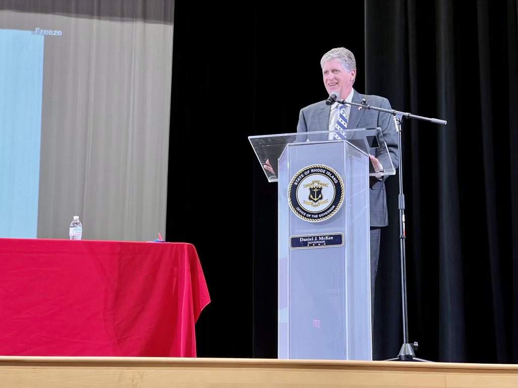 GovDanMcKee's tweet photo. We’re committed to accelerating learning for students in all 39 cities and towns. I was proud to join our @RIDeptEd team at last night’s #RIStateofEd to highlight our Administration’s plan to ensure all students emerge from this pandemic stronger than they went in. https://t.co/QrZaWW1QMi