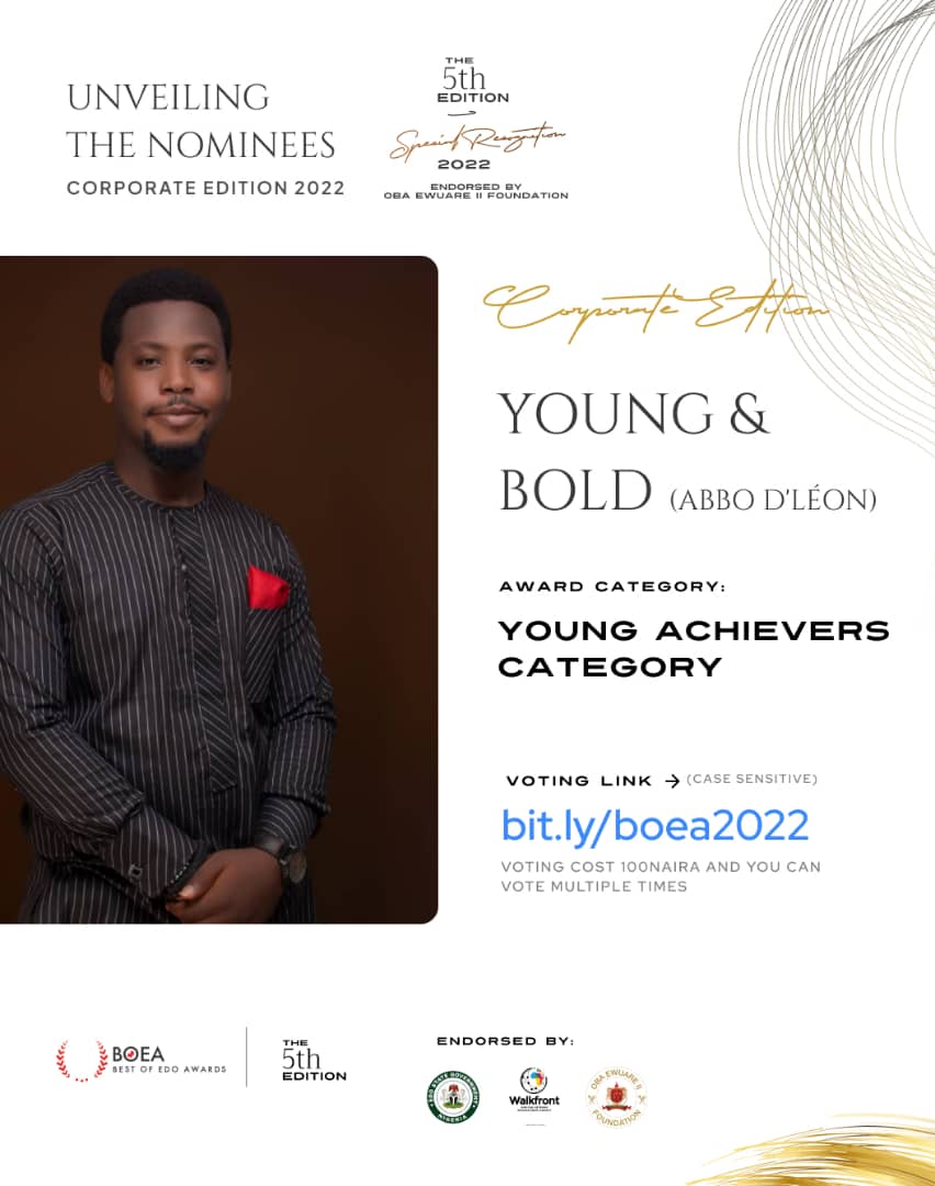 TheKingLeonne1's tweet photo. Very excited to be among the nominees for BEST OF EDO AWARD,5thEdition. S/O to every1 who voted & still voting. Will really like to ask for your kind votes.
Here's the link
https://t.co/pN7GgGzX4H
#AbboLeon #bestofedoaward #DigitalMarketingExpert #LegendaryForever #Edostate https://t.co/SekbJnYO6O